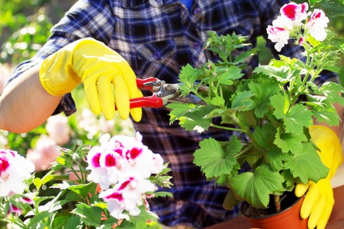 Gardener preparing a manor house garden for maintenance